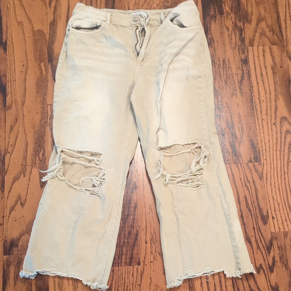 Zenana Outfitters Tan Flare Wide Leg Denim